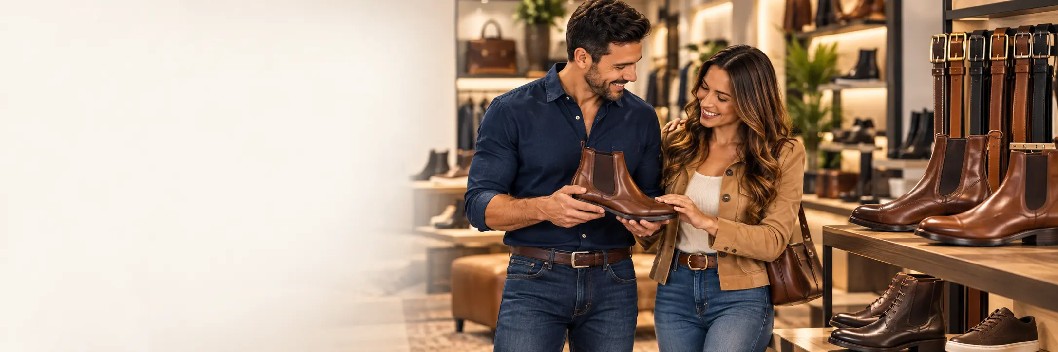 Casal escolhendo botas da linha country da Brisa