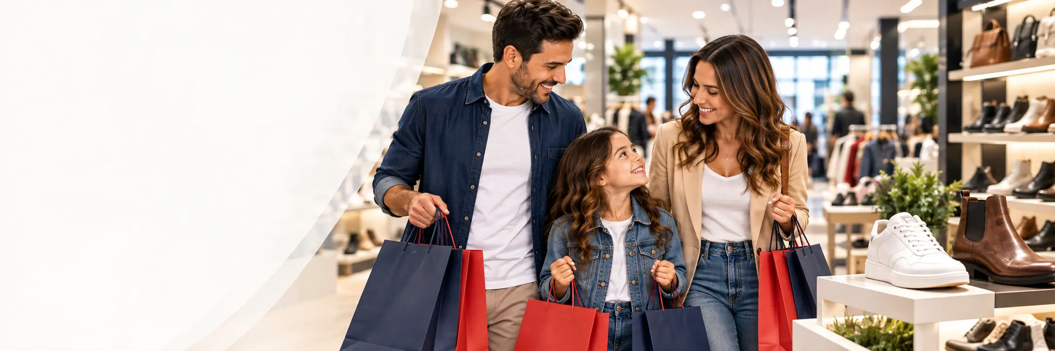 Família escolhendo moda e calçados na Brisa